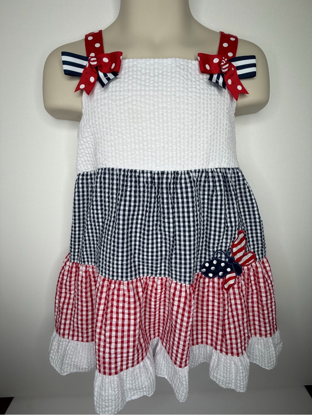 Emily Rose Red White Blue Dress Gingham Butterfly Size 3T